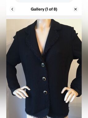 St. John Black Frayed-Trim Knit Blazer